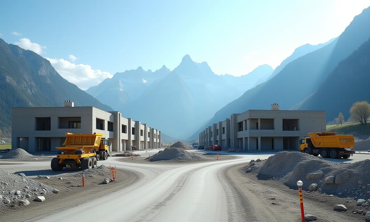 Cantiere edile moderno con vista sulle montagne di Bolzano